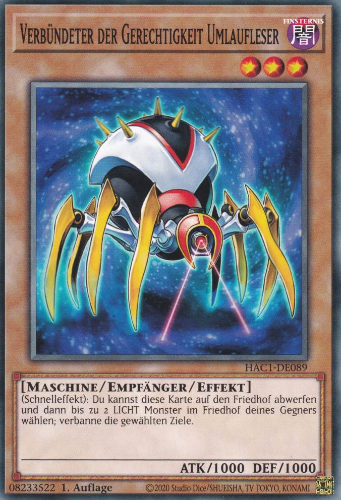 Verbündeter der Gerechtigkeit Umlaufleser HAC1-DE089 ist in Common Yu-Gi-Oh Karte aus Hidden Arsenal Chapter 1 1.Auflage