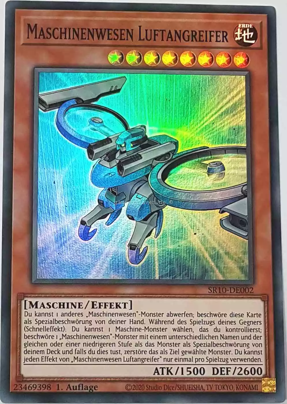 Maschinenwesen Luftangreifer SR10-DE002 ist in Super Rare Yu-Gi-Oh Karte aus Structure Deck: Mechanized Madness 1.Auflage