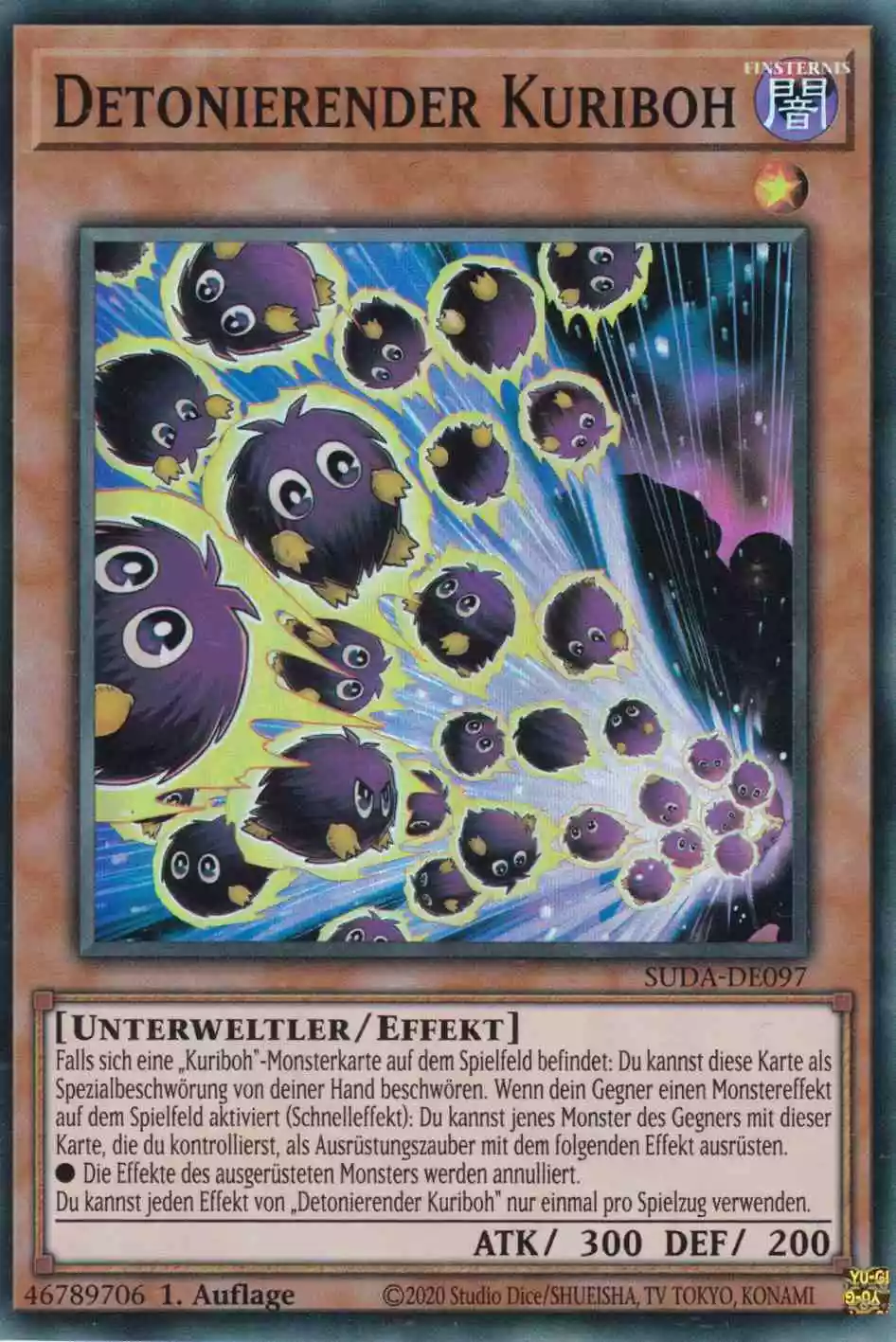 Detonierender Kuriboh SUDA-DE097 ist in Super Rare Yu-Gi-Oh Karte aus Supreme Darkness 1.Auflage