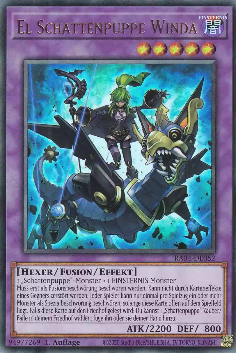 El Schattenpuppe Winda RA04-DE052 ist in Ultra Rare Yu-Gi-Oh Karte aus Quarter Century Stampede 1.Auflage