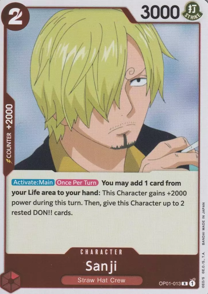 op01-013-sanji-rare-romance-dawn Sanji OP01-013 ist in Rare. Die One Piece Karte ist aus Romance Dawn in Normal Art.