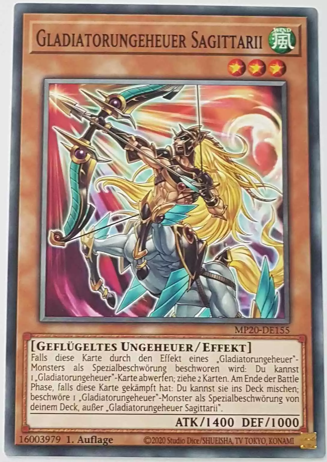 Gladiatorungeheuer Sagittarii MP20-DE155 ist in Common Yu-Gi-Oh Karte aus 2020 Tin of Lost Memories 1.Auflage