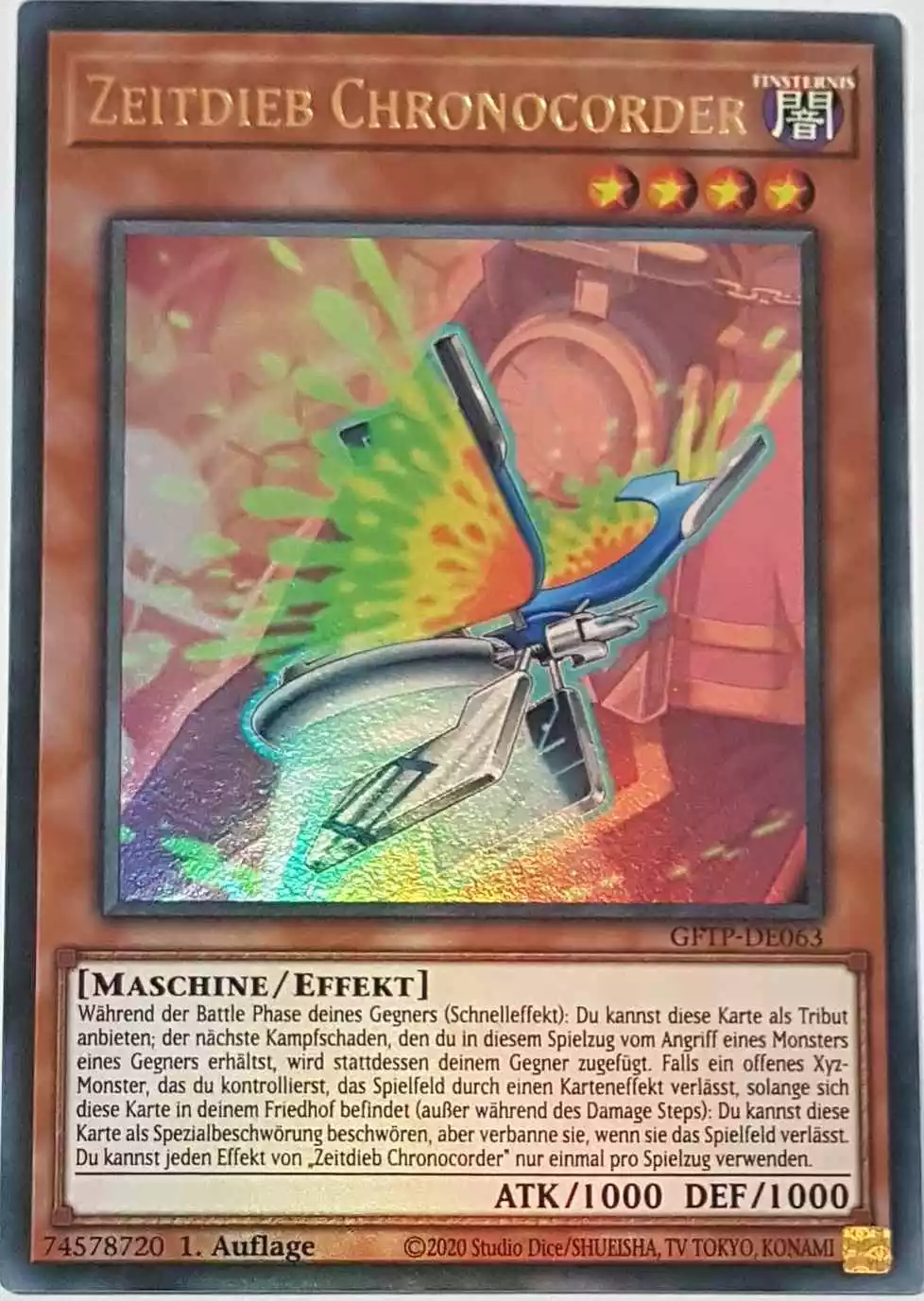 Zeitdieb Chronocorder GFTP-DE063 ist in Ultra Rare Yu-Gi-Oh Karte aus Ghost From The Past 1.Auflage