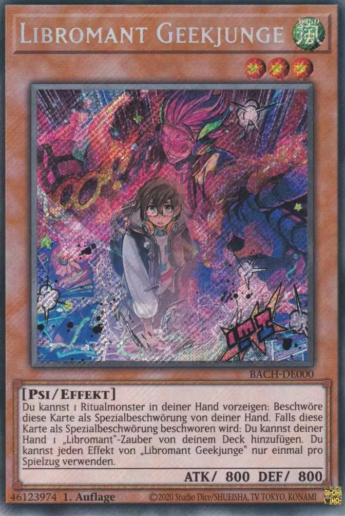 Libromant Geekjunge BACH-DE000 ist in Secret Rare Yu-Gi-Oh Karte aus Battle of Chaos 1.Auflage