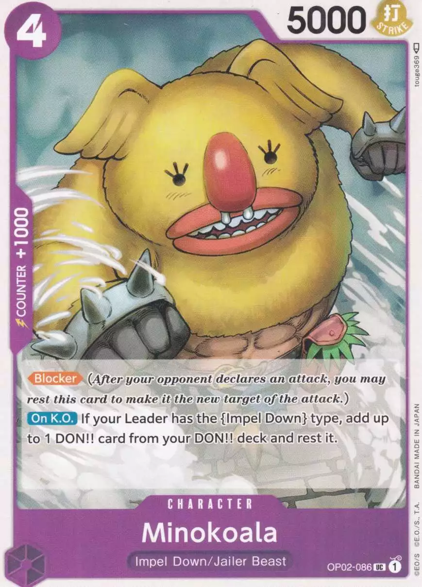 Minokoala OP02-086 ist in Uncommon. Die One Piece Karte ist aus Paramount War OP-02 in Normal Art.