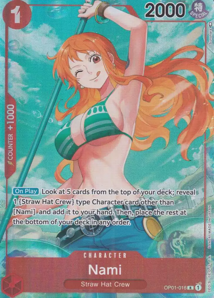 op01-016-a-nami-rare-romance-dawn Nami OP01-016 ist in Rare. Die One Piece Karte ist aus Romance Dawn in Parallel Alternative Art.