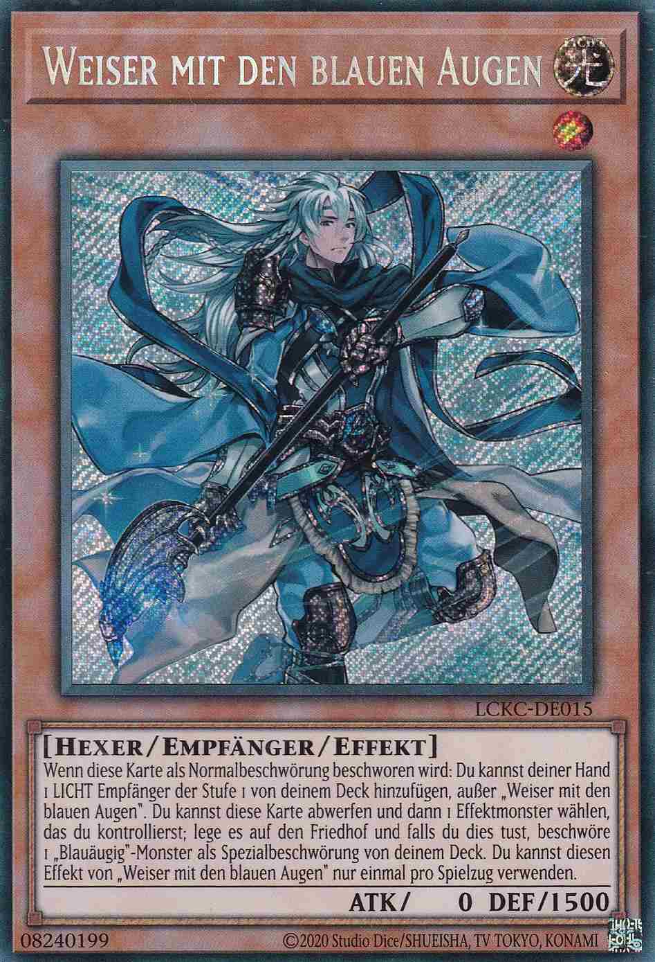 Weiser mit den blauen Augen Secret Rare LCKC-DE015 Yugioh Karte Weiser mit den blauen Augen LCKC-DE015 ist in Secret Rare Yu-Gi-Oh Karte aus Legendary Collection Kaiba unlimitiert