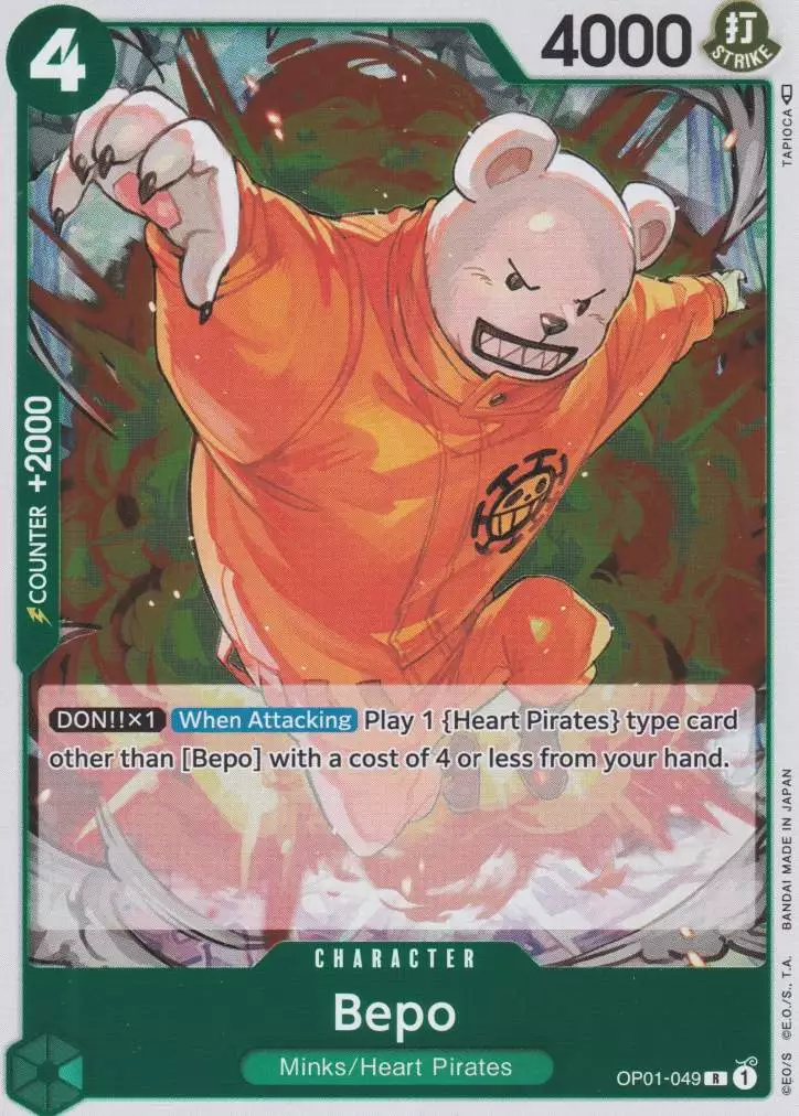 op01-049-bepo-rare-romance-dawn Bepo OP01-049 ist in Rare. Die One Piece Karte ist aus Romance Dawn in Normal Art.