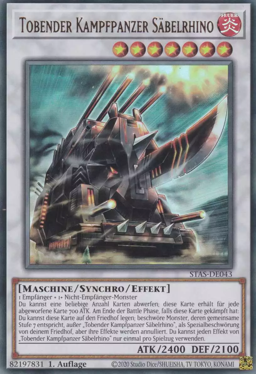 Tobender Kampfpanzer Säbelrhino STAS-DE043 ist in Ultra Rare Yu-Gi-Oh Karte aus 2-Player Starter Set 1.Auflage