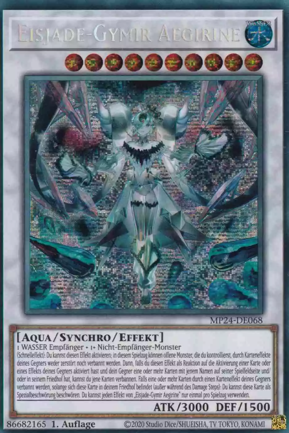 Eisjade-Gymir Aegirine MP24-DE068 ist in Prismatic Secret Rare Yu-Gi-Oh Karte aus 25th Anniversary Tin Dueling Mirrors 1.Auflage