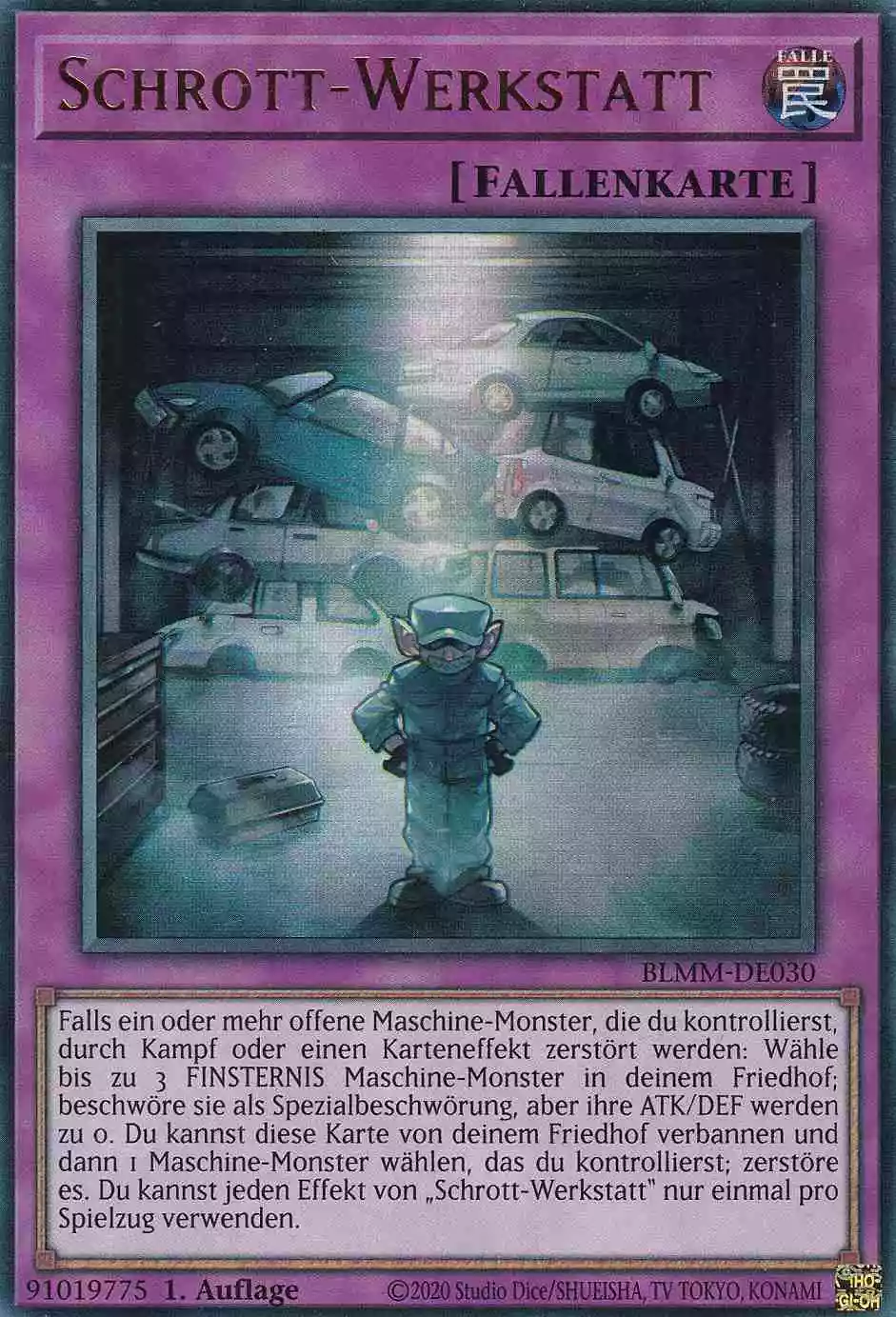 Schrott-Werkstatt Ultra Rare BLMM-DE030 Yugioh Karte Schrott-Werkstatt BLMM-DE030 ist in Ultra Rare Yu-Gi-Oh Karte aus Battles of Legend Monster Mayhem 1.Auflage