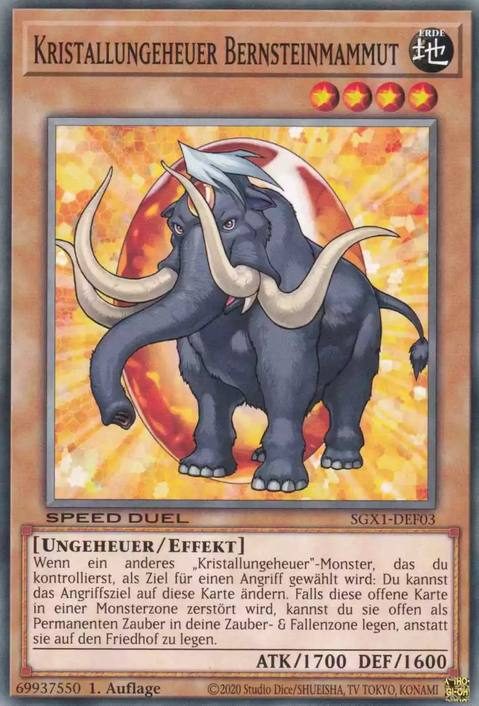 Kristallungeheuer Bernsteinmammut SGX1-DEF03 ist in Common Yu-Gi-Oh Karte aus Speed Duel GX Duel Academy Box 1.Auflage