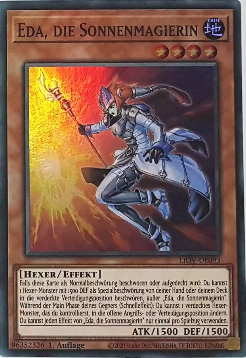 Eda, die Sonnenmagierin LIOV-DE093 ist in Super Rare Yu-Gi-Oh Karte aus Lightning Overdrive 1.Auflage