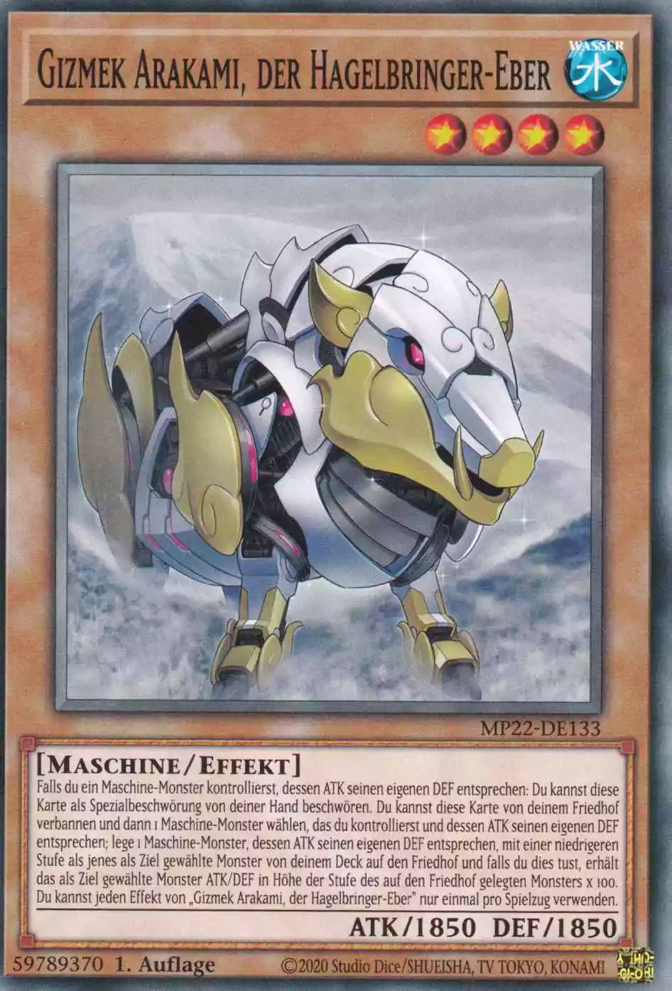 Gizmek Arakami, der Hagelbringer-Eber MP22-DE133 ist in Common Yu-Gi-Oh Karte aus Tin of the Pharaoh’s Gods 1.Auflage