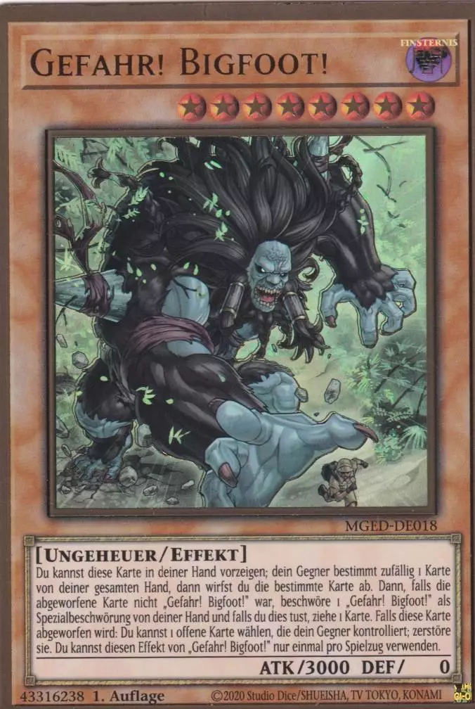 Gefahr! Bigfoot! MGED-DE018 ist in Premium Gold Rare Yu-Gi-Oh Karte aus Maximum Gold El Dorado 1.Auflage