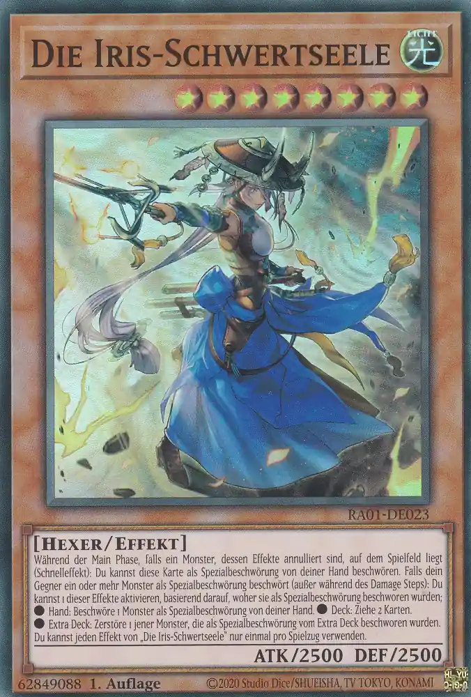 Die Iris-Schwertseele RA01-DE023 ist in Super Rare Yu-Gi-Oh Karte aus 25th Anniversary Rarity Collection 1.Auflage