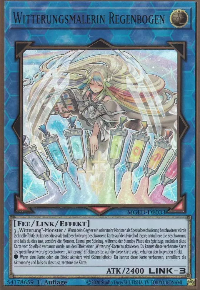 Witterungsmalerin Regenbogen MGED-DE033 ist in Premium Gold Rare Yu-Gi-Oh Karte aus Maximum Gold El Dorado 1.Auflage