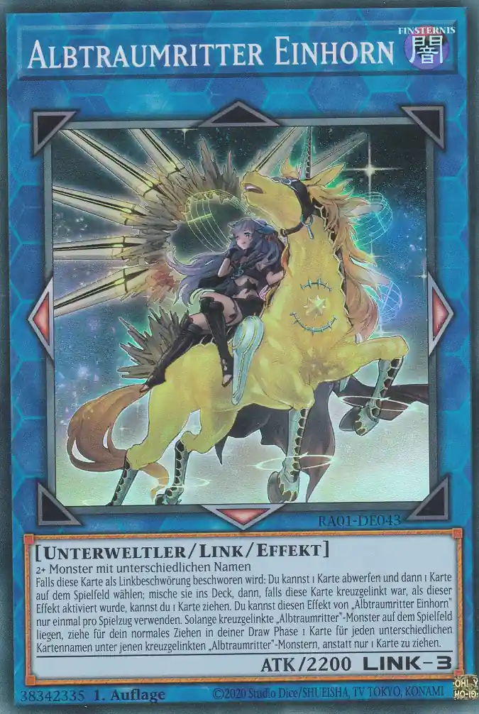 Albtraumritter Einhorn (alternativ art) RA01-DE043 ist in Super Rare Yu-Gi-Oh Karte aus 25th Anniversary Rarity Collection 1.Auflage