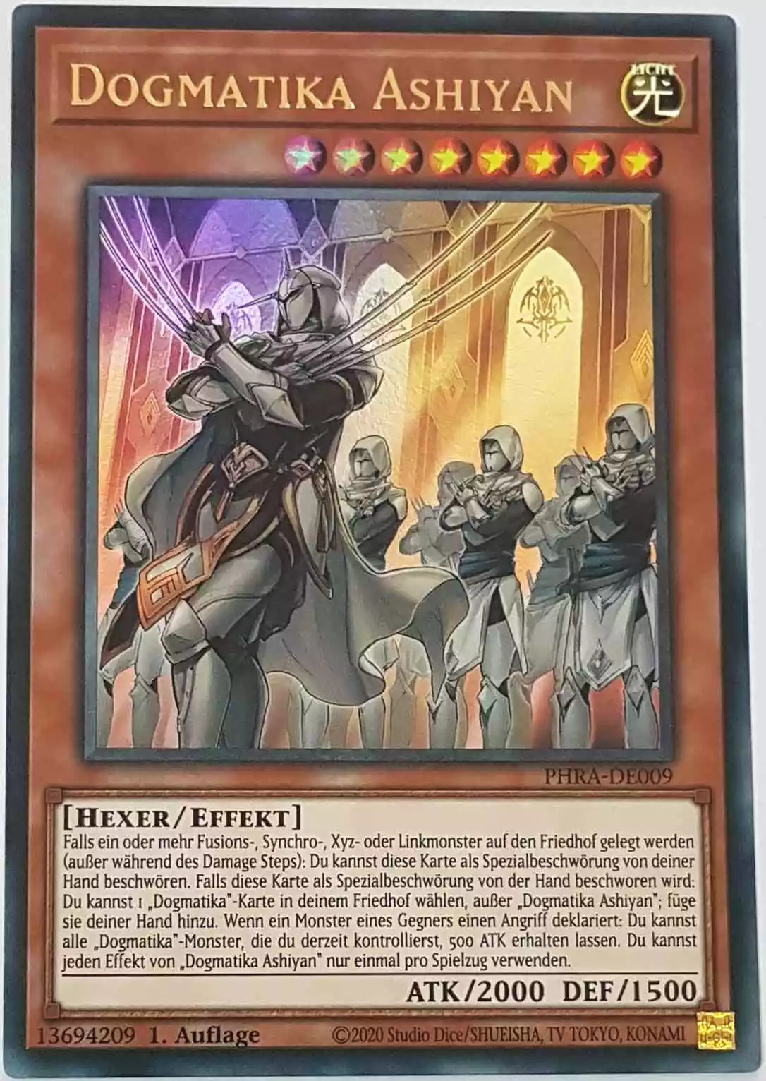 Dogmatika Ashiyan PHRA-DE009 ist in Ultra Rare Yu-Gi-Oh Karte aus Phantom Rage 1. Auflage