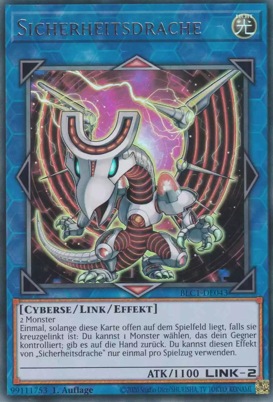 Sicherheitsdrache BLC1-DE043 ist in Silber Ultra Rare Yu-Gi-Oh Karte aus Battles of Legend Chapter 1 1.Auflage
