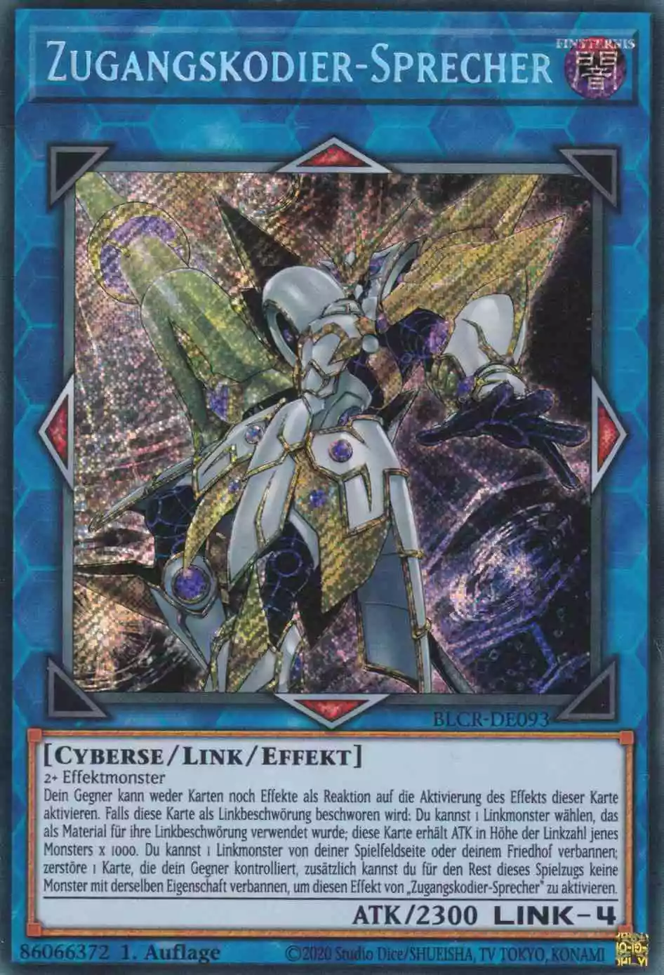 Zugangskodier-Sprecher BLCR-DE093 ist in Secret Rare Yu-Gi-Oh Karte aus Battles of Legend Crystal Revenge 1.Auflage