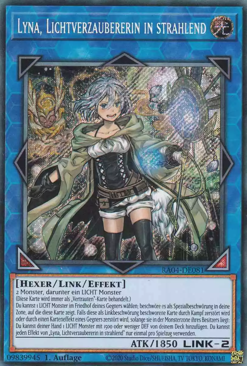 Lyna, Lichtverzaubererin in strahlend RA04-DE081 ist in Secret Rare Yu-Gi-Oh Karte aus Quarter Century Stampede 1.Auflage