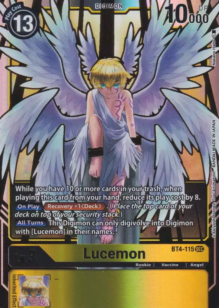 bt4-115-lucemon-secret-rare-holo-great-legend-bt04 Lucemon BT4-115 ist in Secret Rare Holo. Die Digimon Karte ist aus Great Legend BT04