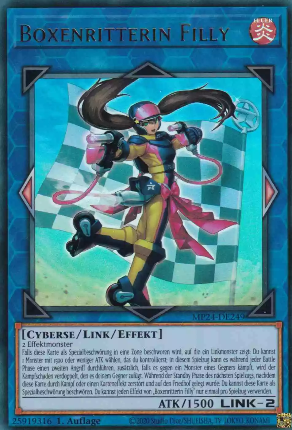 Boxenritterin Filly MP24-DE249 ist in Ultra Rare Yu-Gi-Oh Karte aus 25th Anniversary Tin Dueling Mirrors 1.Auflage