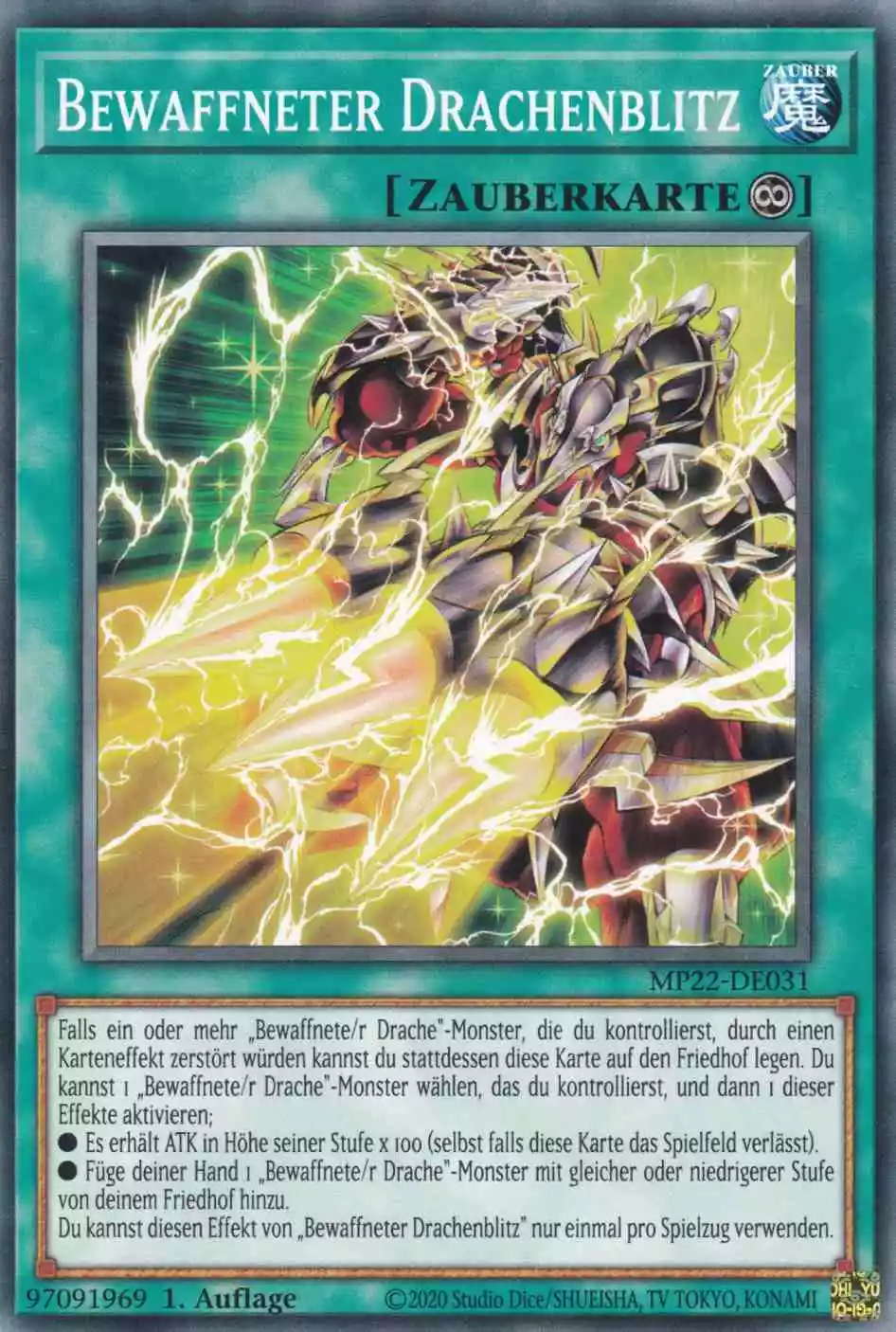 Bewaffneter Drachenblitz MP22-DE031 ist in Common Yu-Gi-Oh Karte aus Tin of the Pharaoh’s Gods 1.Auflage