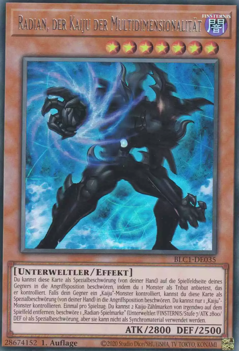 Radian, der Kaiju der Multidimensionalität BLC1-DE035 ist in Silber Ultra Rare Yu-Gi-Oh Karte aus Battles of Legend Chapter 1 1.Auflage