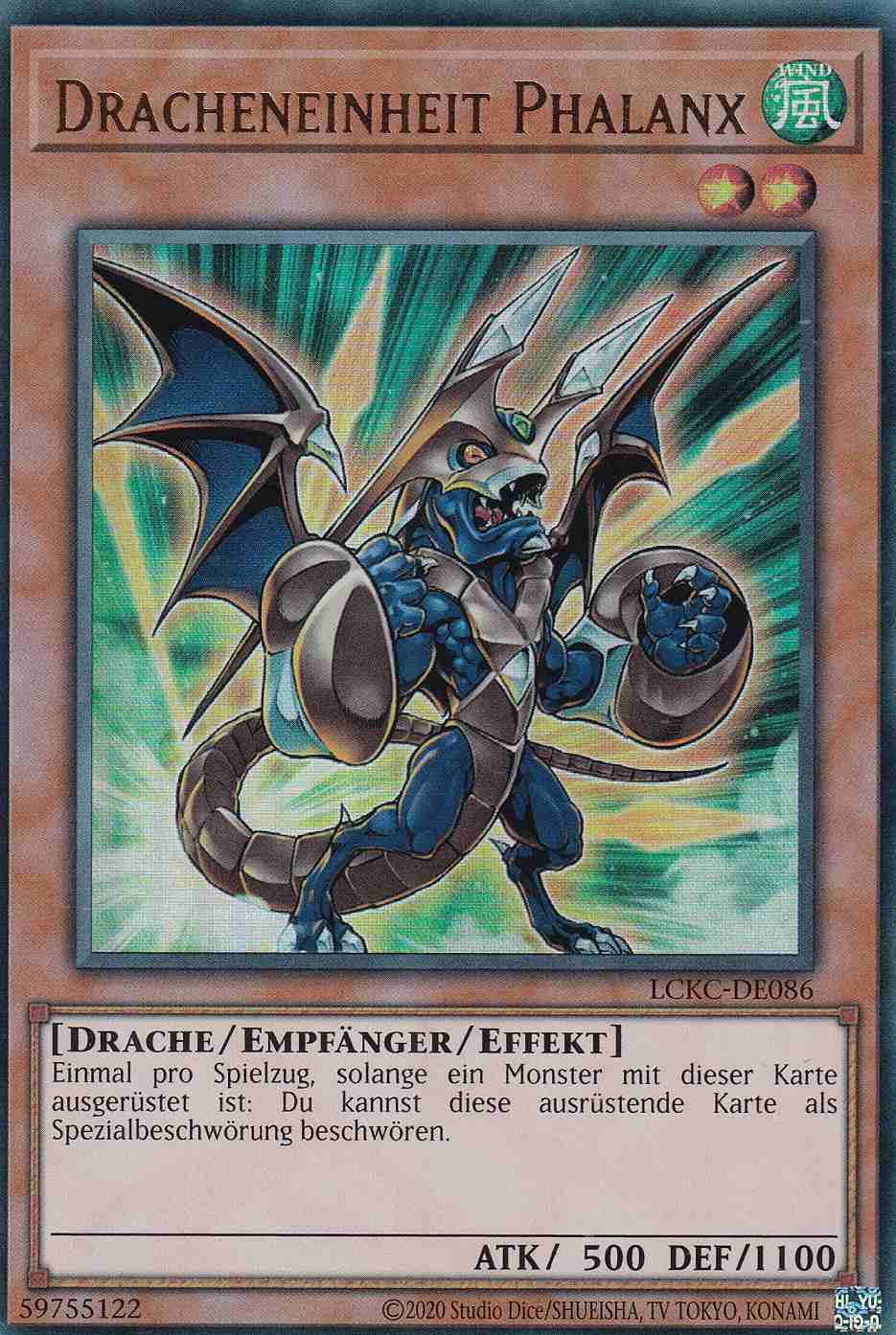 Dracheneinheit Phalanx Ultra Rare LCKC-DE086 Yugioh Karte Dracheneinheit Phalanx LCKC-DE086 ist in Ultra Rare Yu-Gi-Oh Karte aus Legendary Collection Kaiba unlimitiert