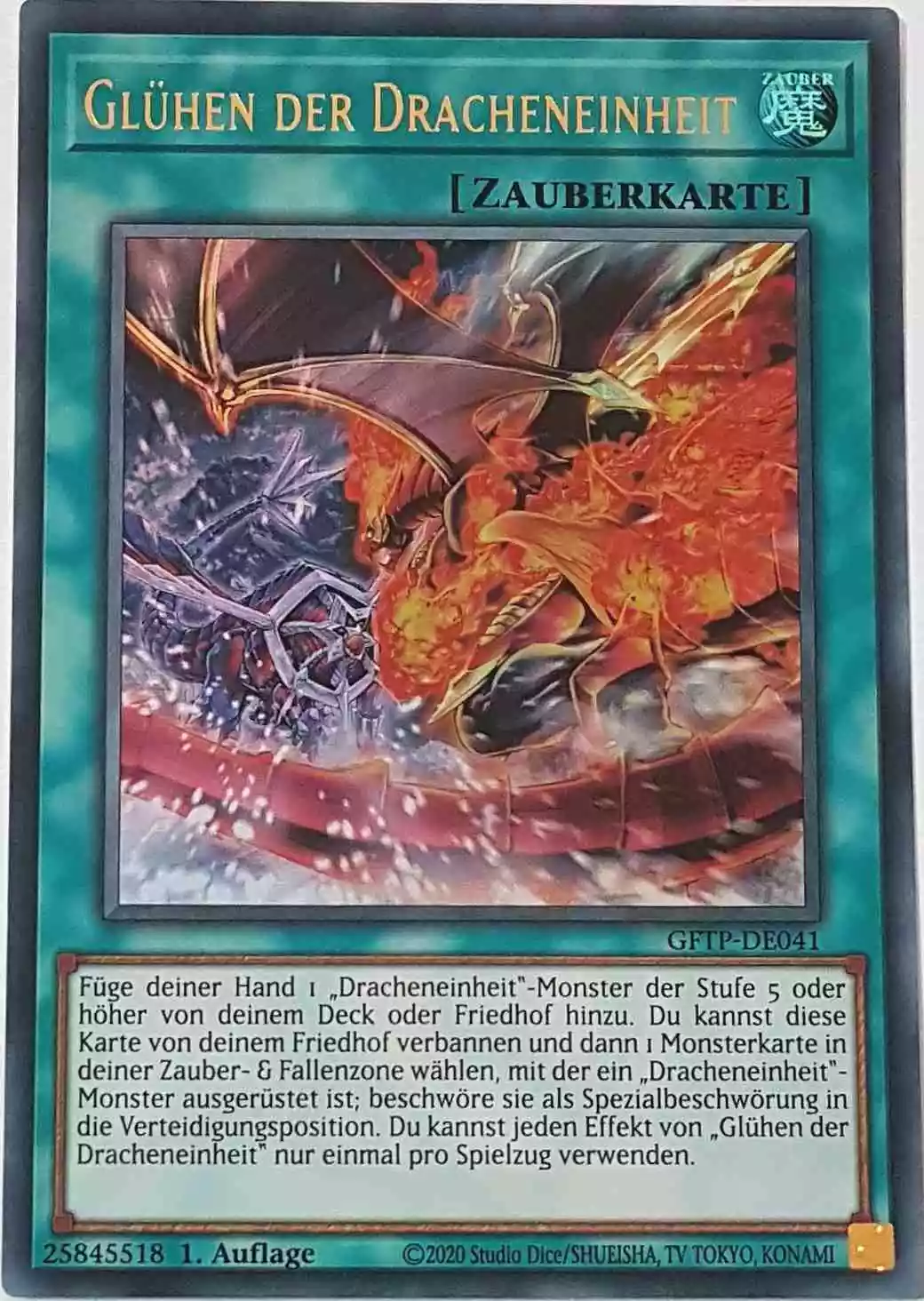 Glühen der Dracheneinheit GFTP-DE041 ist in Ultra Rare Yu-Gi-Oh Karte aus Ghost From The Past 1.Auflage