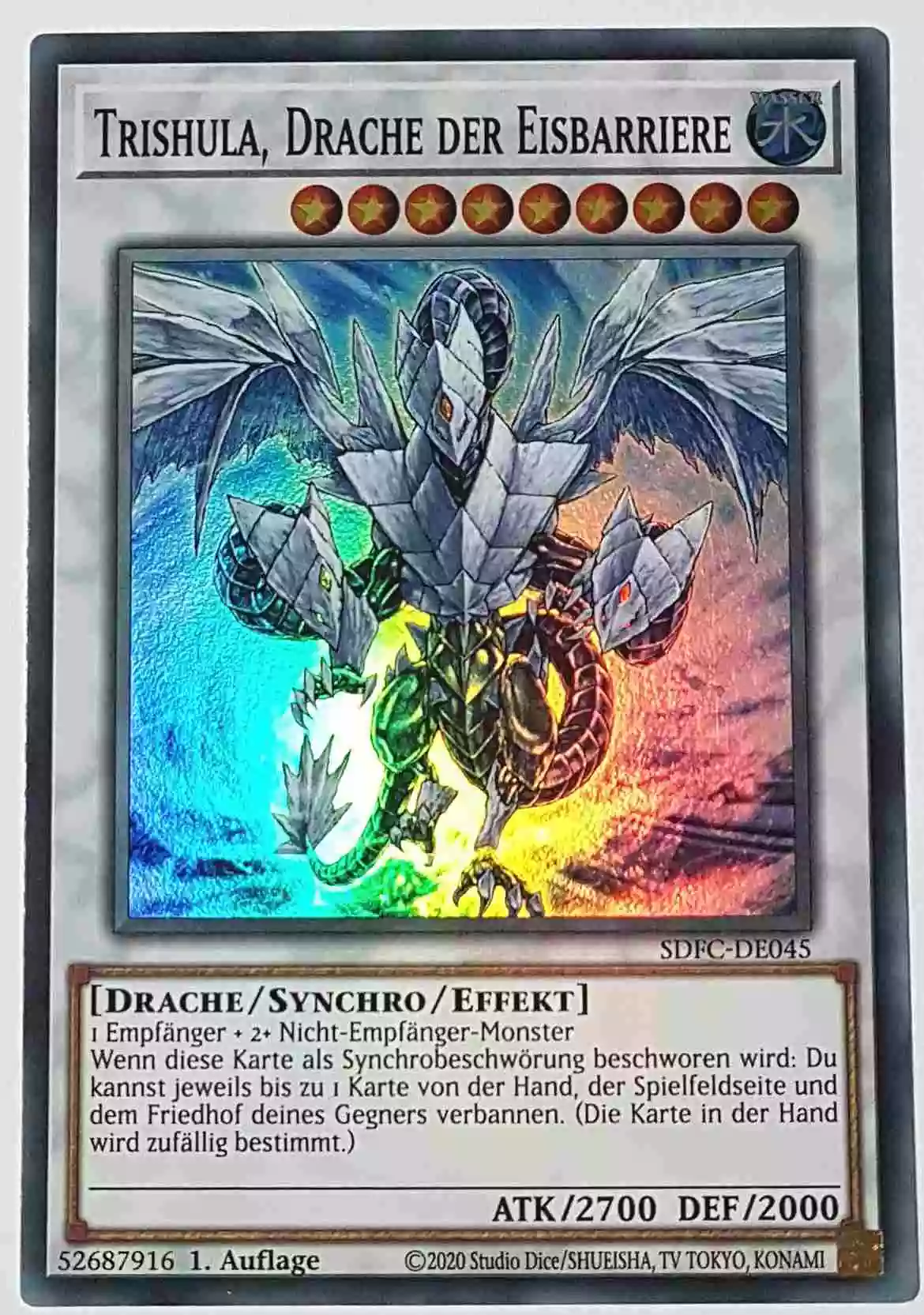 Trishula, Drache der Eisbarriere SDFC-DE045 ist in Super Rare Yu-Gi-Oh Karte aus Freezing Chains 1.Auflage