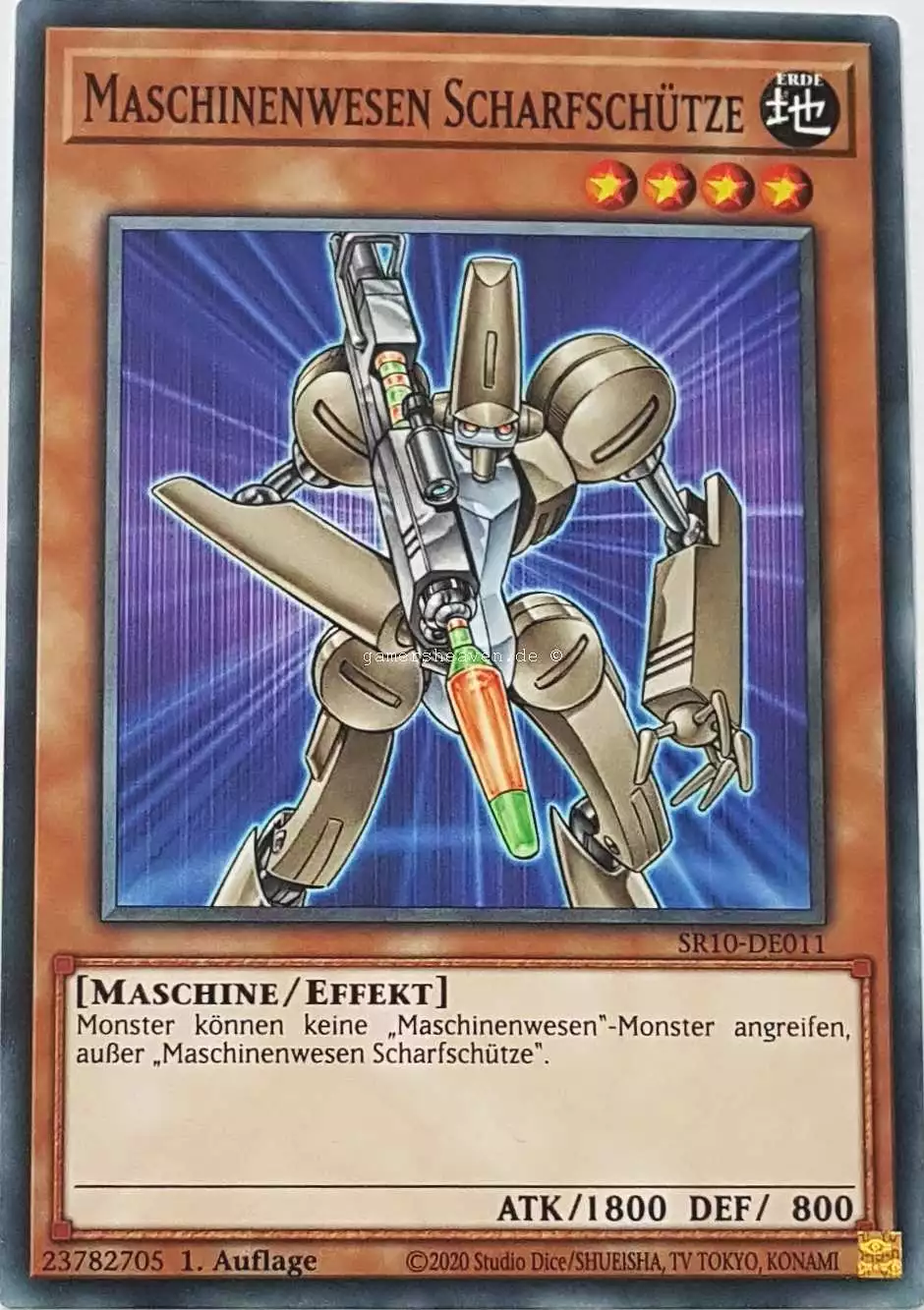 Maschinenwesen Scharfschütze SR10-DE011 ist in Common Yu-Gi-Oh Karte aus Structure Deck: Mechanized Madness 1.Auflage