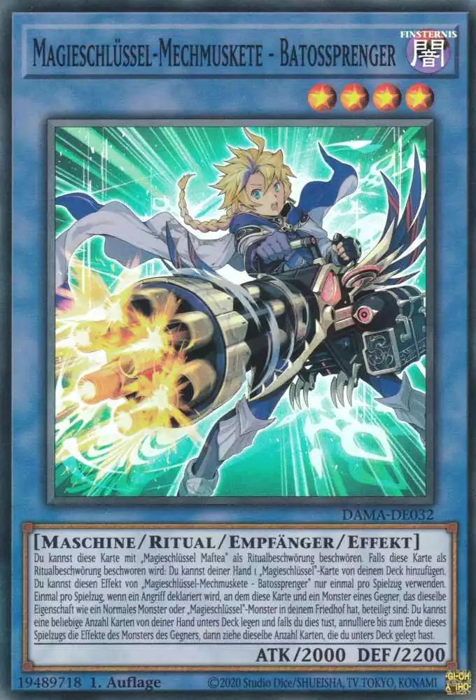 Magieschlüssel-Mechmuskete - Batossprenger DAMA-DE032 ist in Super Rare Yu-Gi-Oh Karte aus Dawn of Majesty 1.Auflage