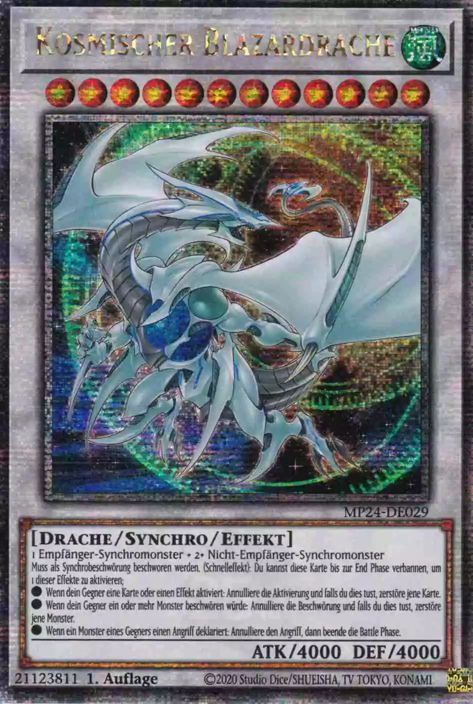Kosmischer Blazardrache MP24-DE029 ist in Quarter Century Secret Rare Yu-Gi-Oh Karte aus 25th Anniversary Tin Dueling Mirrors 1.Auflage