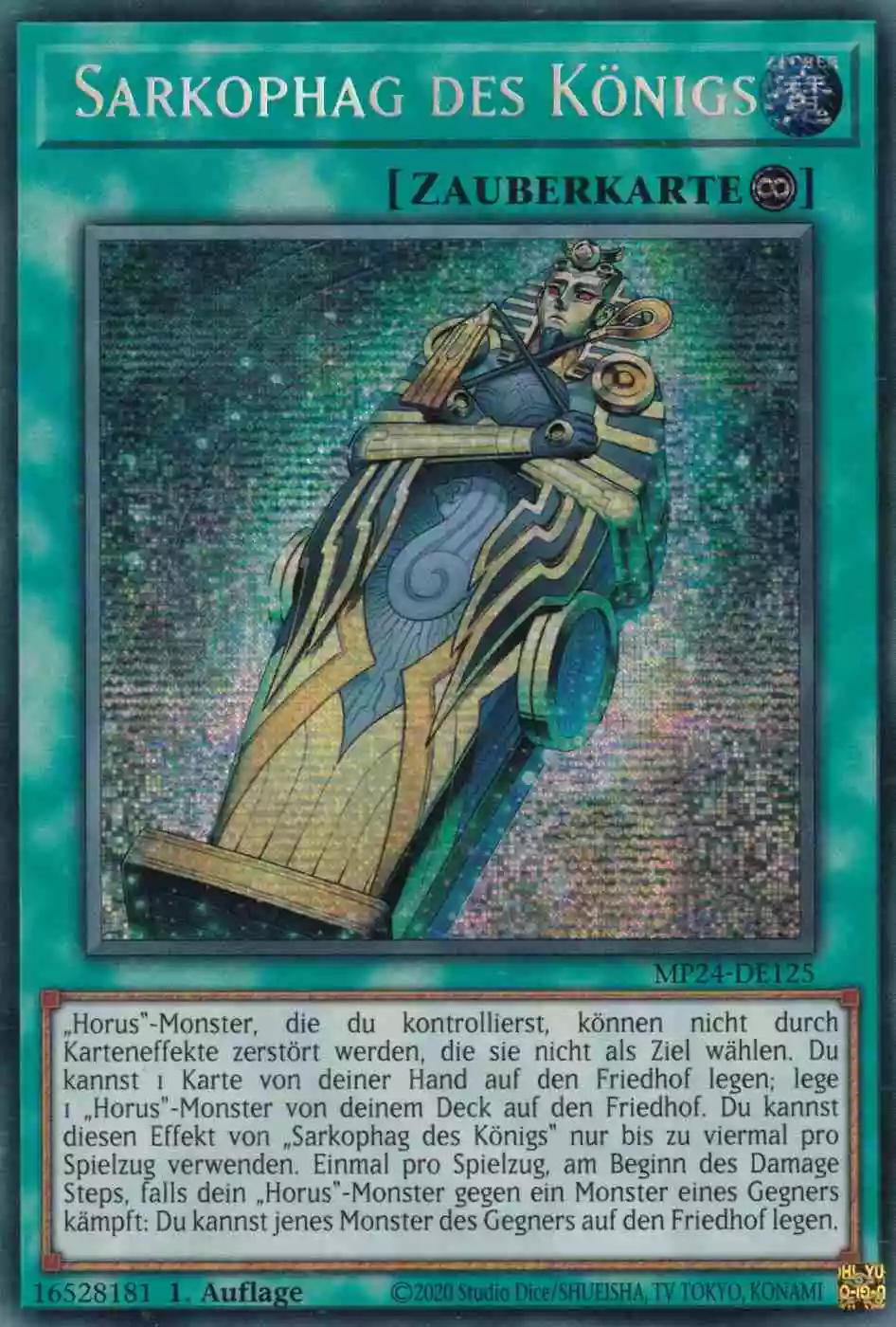 Sarkophag des Königs MP24-DE125 ist in Prismatic Secret Rare Yu-Gi-Oh Karte aus 25th Anniversary Tin Dueling Mirrors 1.Auflage