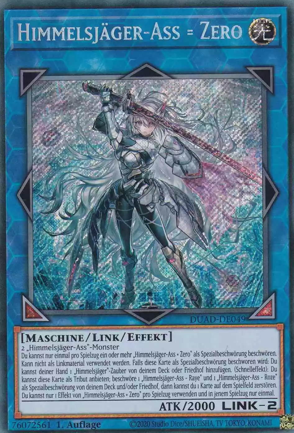 Himmelsjäger-Ass = Zero DUAD-DE049 ist in Secret Rare Yu-Gi-Oh Karte aus Duelist’s Advance 1.Auflage