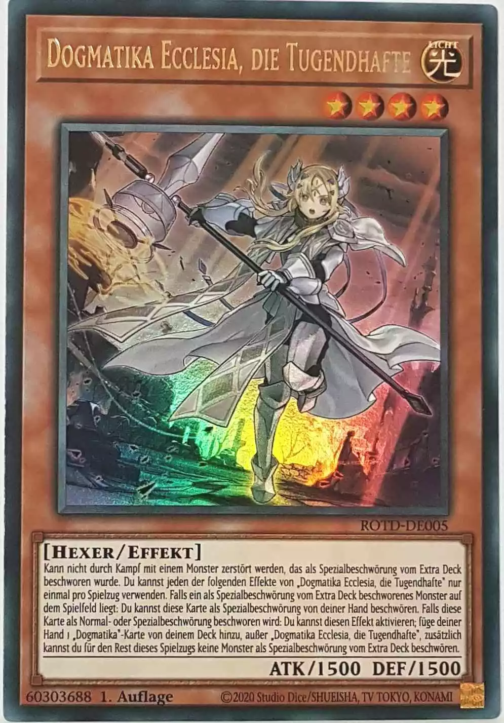 Dogmatika Ecclesia, die Tugendhafte ROTD-DE005 ist in Ultra Rare Yu-Gi-Oh Karte aus Rise of the Duelist 1.Auflage