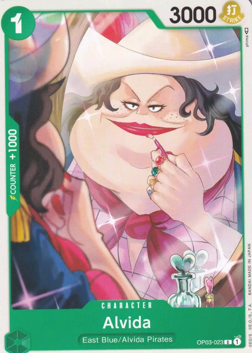 Alvida OP03-023 ist in Common. Die One Piece Karte ist aus Pillars of Strength OP-03 in Normal Art.