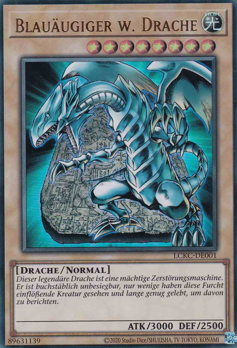 Blauäugiger w. Drache Ultra Rare LCKC-DE001-V3 Yugioh Karte Blauäugiger w. Drache LCKC-DE001-V3 ist in Ultra Rare Yu-Gi-Oh Karte aus Legendary Collection Kaiba unlimitiert