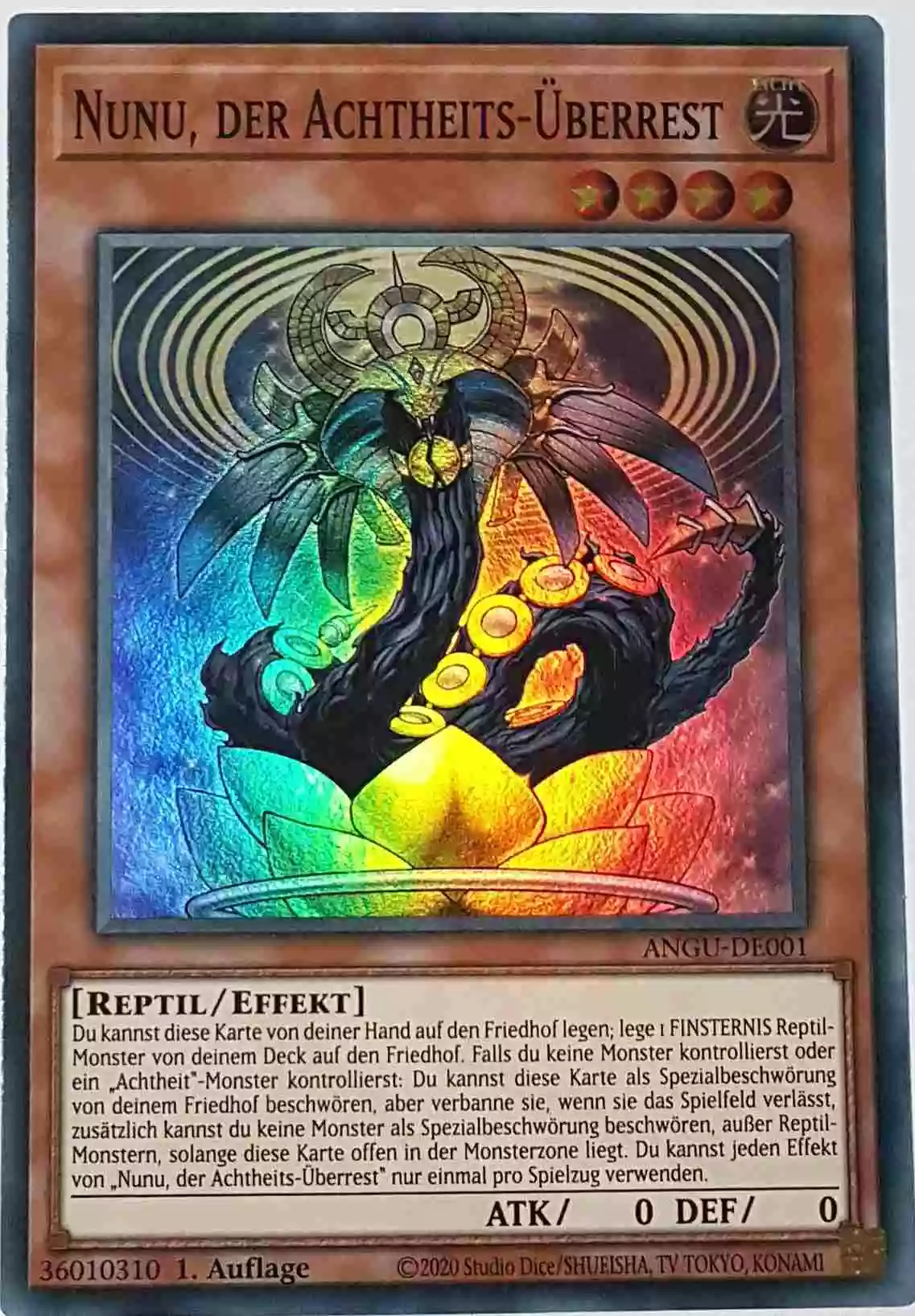 Nunu, der Achtheits-Überrest ANGU-DE001 ist in Super Rare Yu-Gi-Oh Karte aus Ancient Guardians 1.Auflage