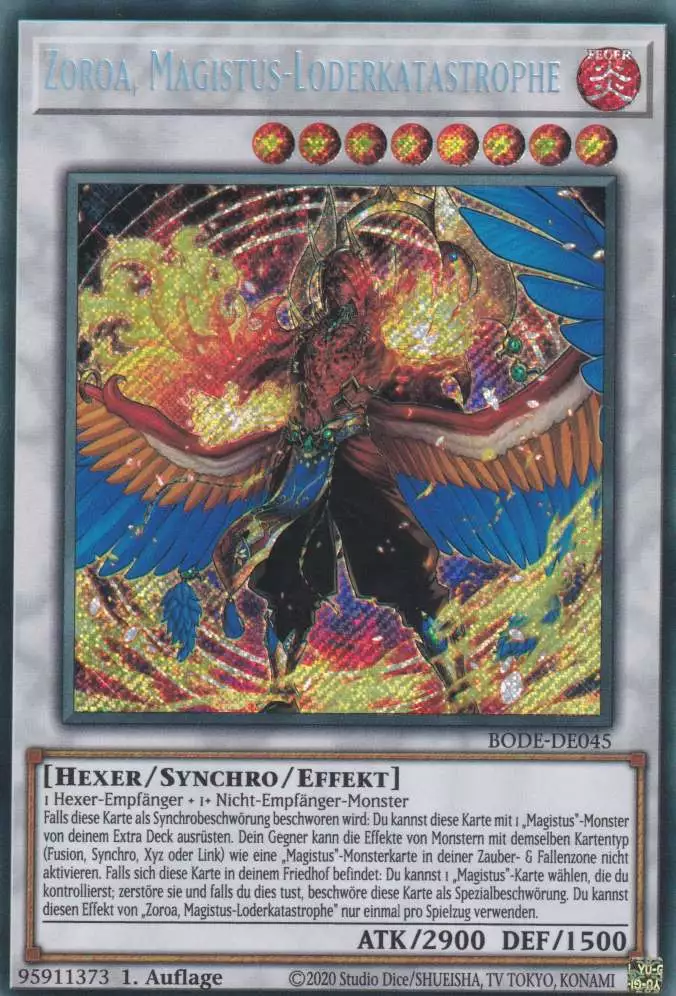 Zoroa, Magistus-Loderkatastrophe BODE-DE045 ist in Secret Rare Yu-Gi-Oh Karte aus Burst of Destiny 1.Auflage