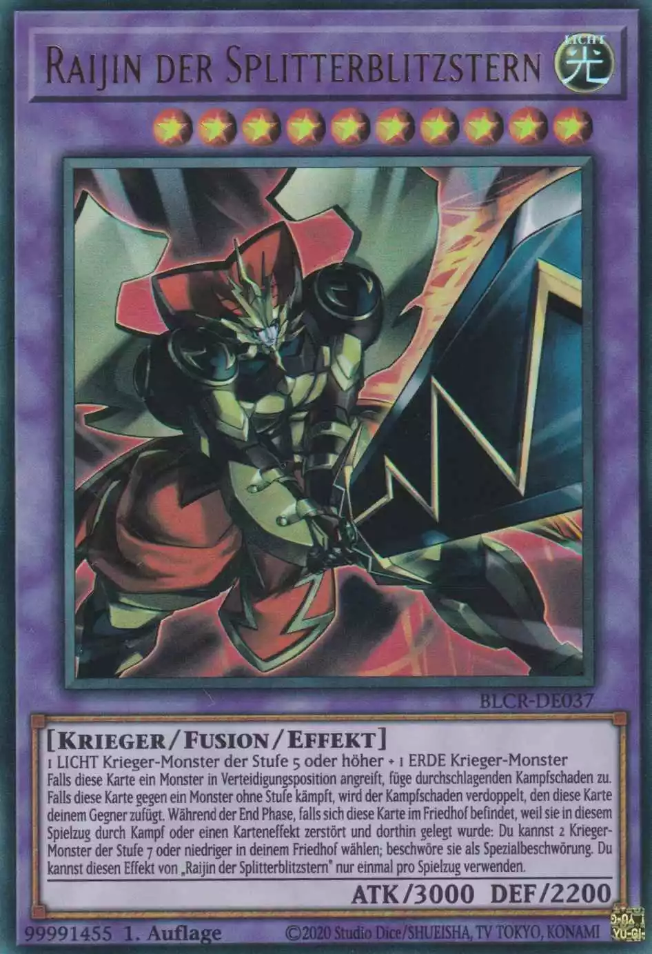 Raijin der Splitterblitzstern BLCR-DE037 ist in Ultra Rare Yu-Gi-Oh Karte aus Battles of Legend Crystal Revenge 1.Auflage