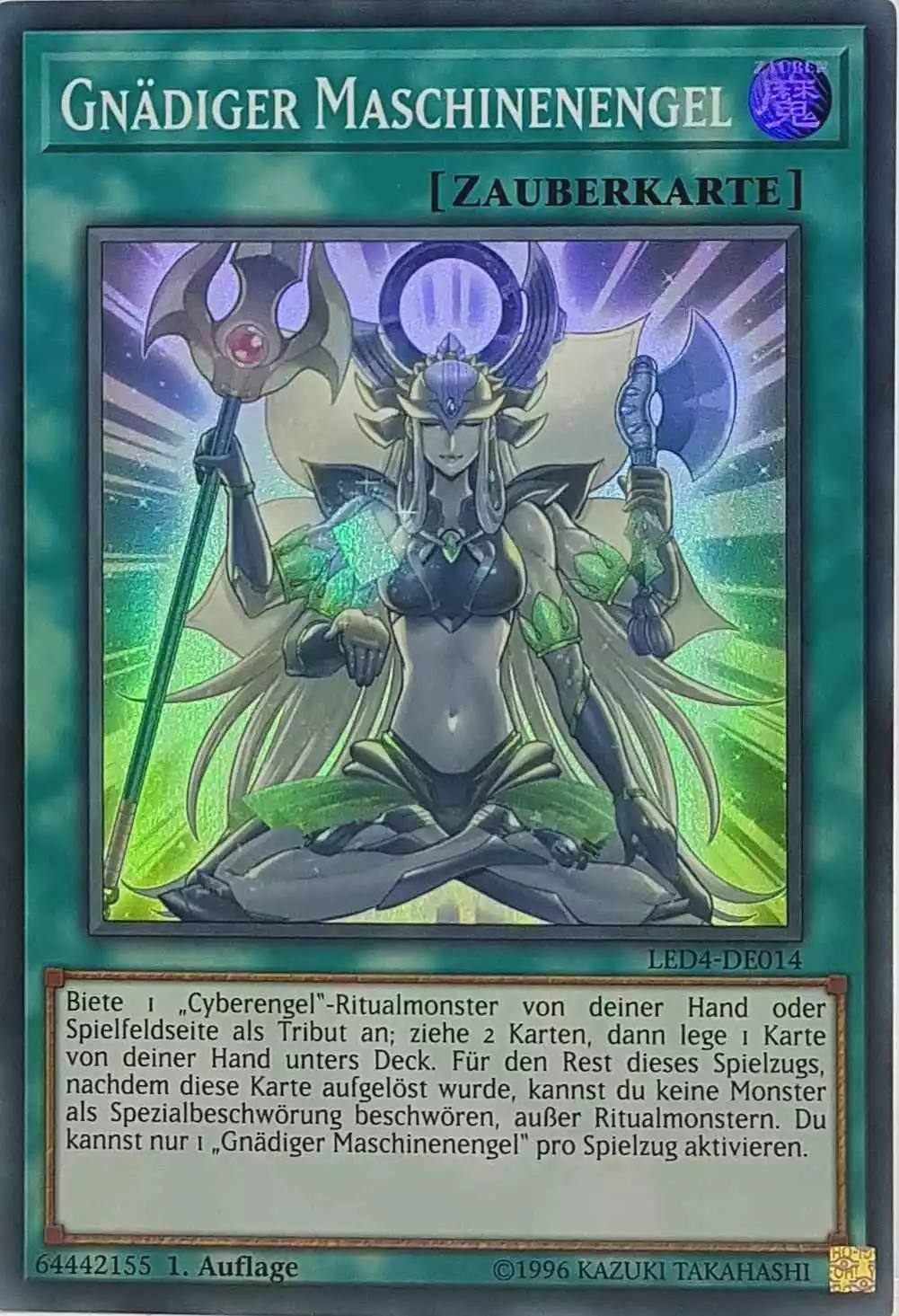 Gnädiger Maschinenengel LED4-DE014 ist in Super Rare Yu-Gi-Oh Karte aus Legendary Duelists Sisters of the Rose 1. Auflage