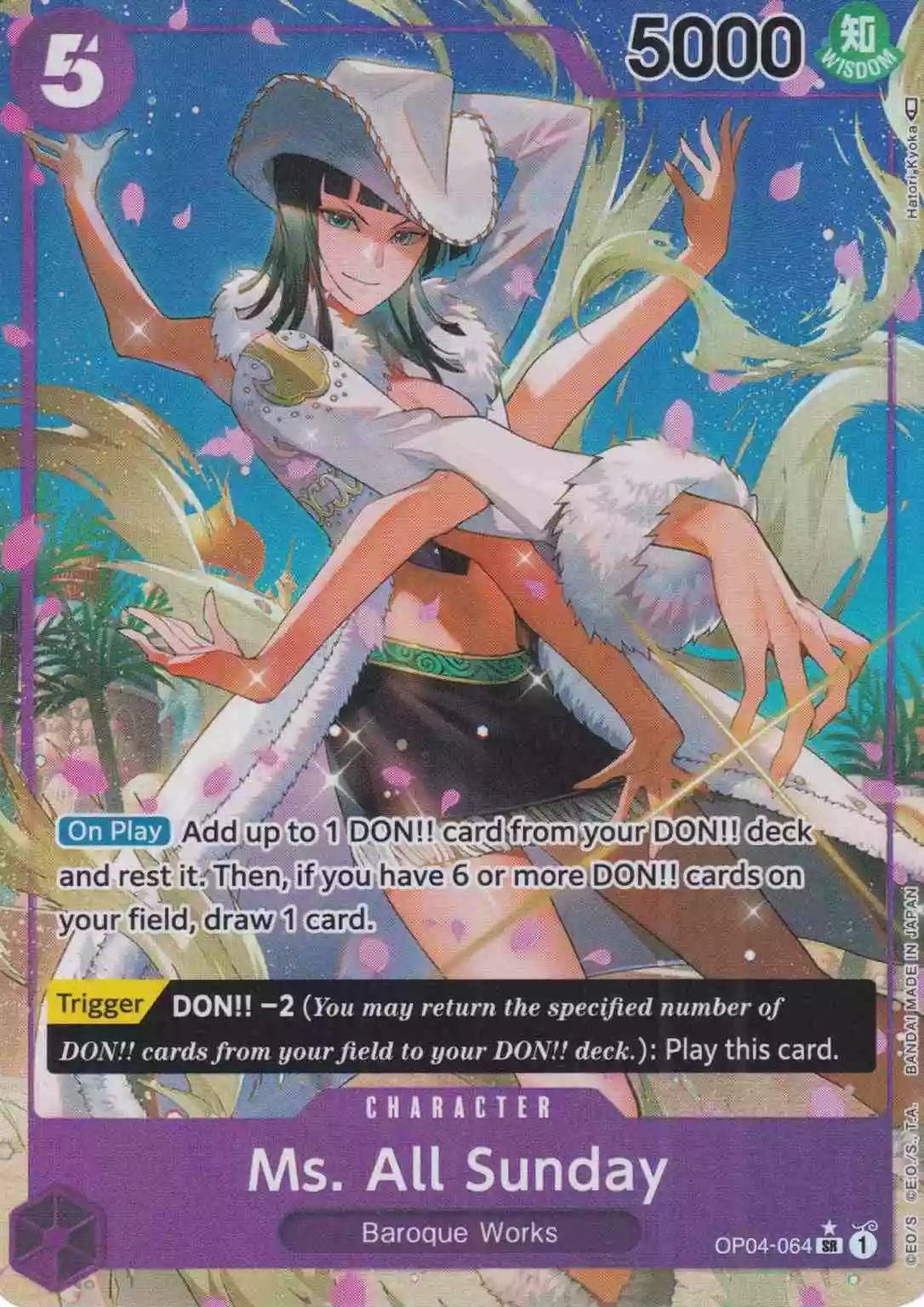 op04-064-a-ms-all-sunday-super-rare-kingdoms-of-intrigue Ms. All Sunday OP04-064 ist in Super Rare. Die One Piece Karte ist aus Kingdoms Of Intrigue in Parallel Alternative Art.