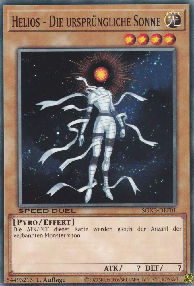 Helios - Die ursprüngliche Sonne SGX3-DEF01 ist in Common Yu-Gi-Oh Karte aus Speed Duel GX: Duelists of Shadows 1.Auflage
