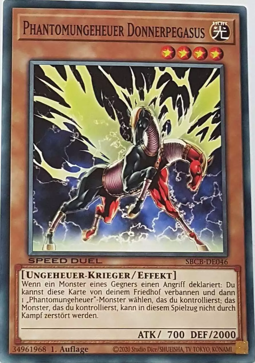 Phantomungeheuer Donnerpegasus SBCB-DE046 ist in Common Yu-Gi-Oh Karte aus Speed Duel Battle City Box 1. Auflage