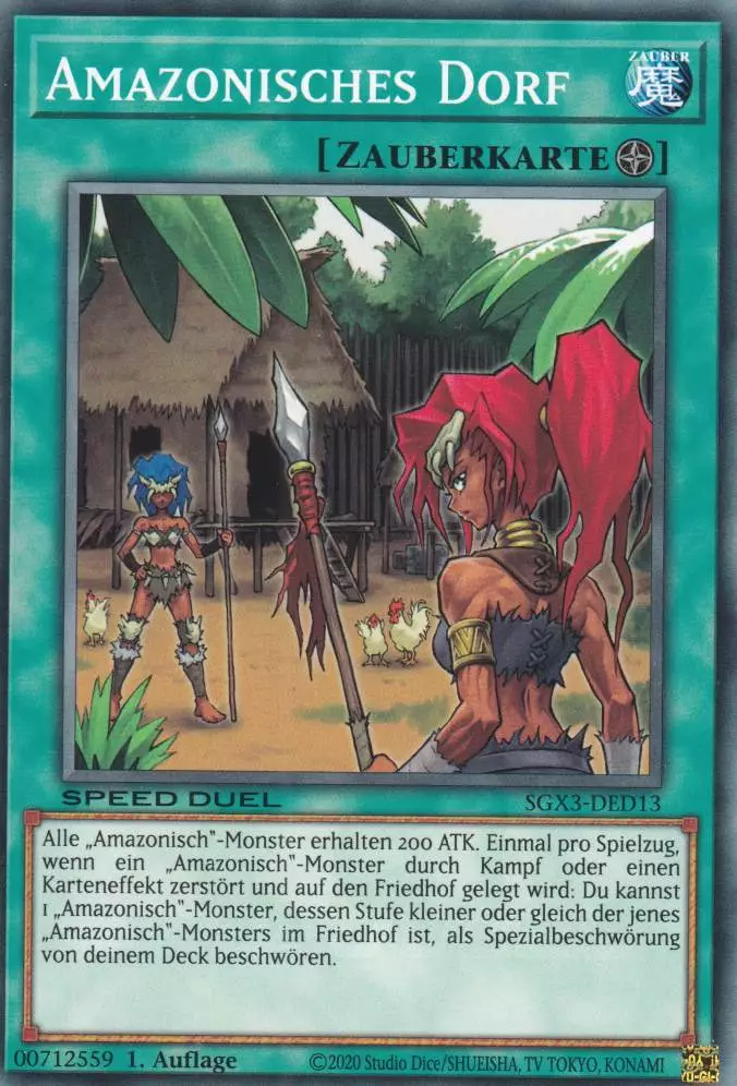 Amazonisches Dorf SGX3-DED13 ist in Common Yu-Gi-Oh Karte aus Speed Duel GX: Duelists of Shadows 1.Auflage