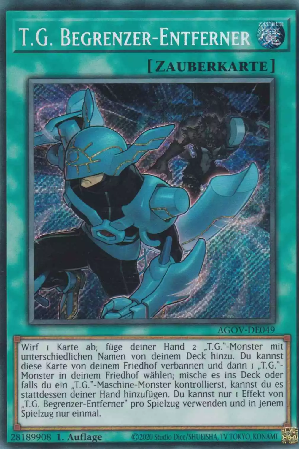 T.G. Begrenzer-Entferner AGOV-DE049 ist in Secret Rare Yu-Gi-Oh Karte aus Age of Overlord 1.Auflage